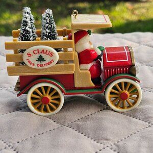 Hallmark 1984 Santa Claus Free Delivery Christmas Ornament Truck With Trees Vint